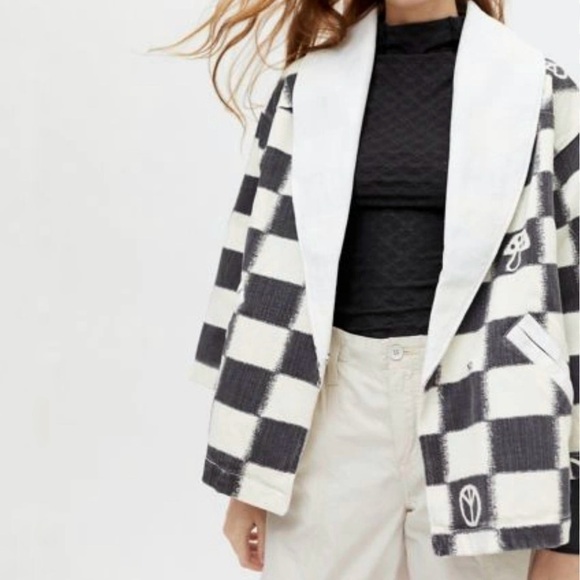 Urban Outfitters REI Wide Sleeve Open Wrap Oversized Jacket Womens XS/S Checker - Picture 4 of 15